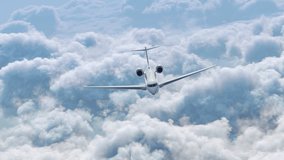 Tracking Shot of Private Business Jet Airplane Flying Above the Clouds in Bright Sunny Day.  - Powered by Shutterstock - Get 15% off with code: PIKWIZARD15