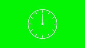 Animated wall clock in 60 second loop. Clock with moving arrows. Time lapse loop. Alpha channel on green background for locking. Black minute and hour hands with second pointer, 4K Quality Video