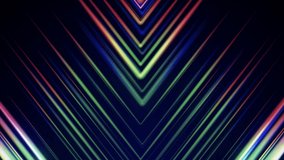 Abstract Geometric Gradient Arrows Background. Geometric Arrows High Tech Background. Animation Of Moving Arrows. Neon Sign Arrow Direction On Black Background
