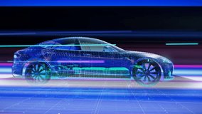 Futuristic Concept: Self Driving Car going fast, side view. Car Moving Through City Highway Holographic animation of 3D car model, Autonomous self driving electric car concept.  - Powered by Shutterstock - Get 15% off with code: PIKWIZARD15