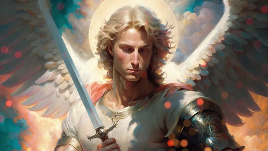 Archangel Michael among the clouds Royalty-Free Stock Footage #1102755457