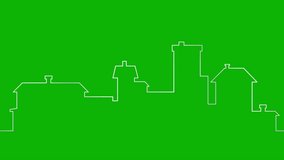Animated silver silhouette of city is drawn. Linear town. Looped video. Concept of trip, travel, construction, architecture. Line vector illustration isolated on green background. - Powered by Shutterstock - Get 15% off with code: PIKWIZARD15
