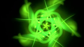 Green swirling floral pattern of crooked waves on a black background. Abstract fractal video