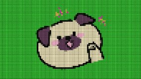 cute dog activity animation, pixel art, on green screen background.