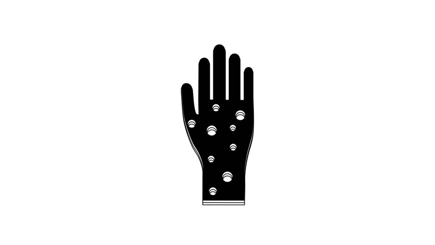 Black Hand with psoriasis or eczema icon isolated on white background. Concept of human skin response to allergen or chronic body problem. 4K Video motion graphic animation.