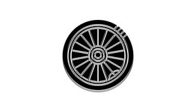 Black Car wheel icon isolated on white background. 4K Video motion graphic animation.