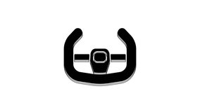 Black Sport steering wheel icon isolated on white background. Car wheel icon. 4K Video motion graphic animation.