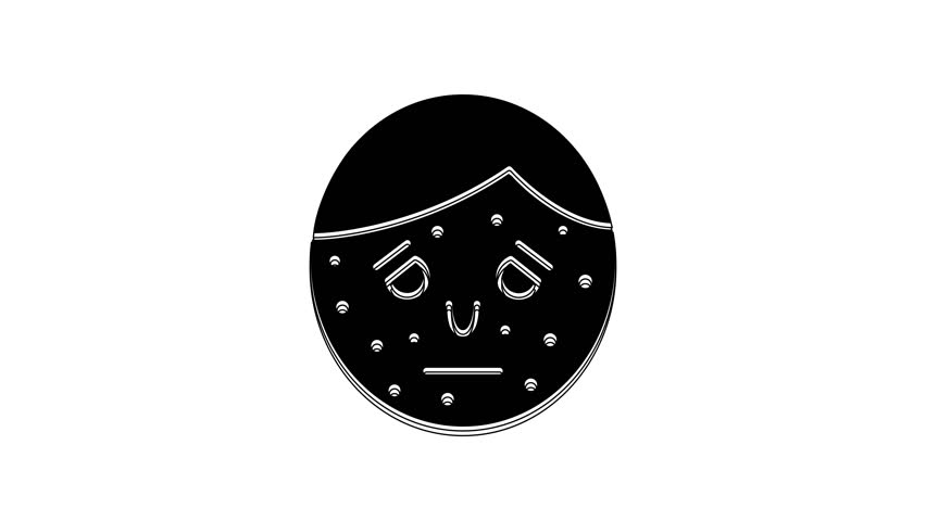 Black Face with psoriasis or eczema icon isolated on white background. Concept of human skin response to allergen or chronic body problem. 4K Video motion graphic animation.