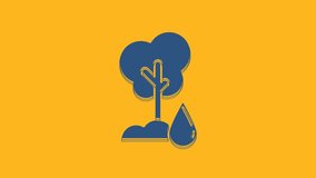 Blue Watering Tree icon isolated on orange background. Forest symbol. Irrigation symbol. 4K Video motion graphic animation.