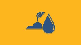 Blue Watering sprout icon isolated on orange background. Seed and seedling. Irrigation symbol. Leaf nature. 4K Video motion graphic animation.
