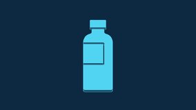 Blue Fitness shaker icon isolated on blue background. Sports shaker bottle with lid for water and protein cocktails. 4K Video motion graphic animation.