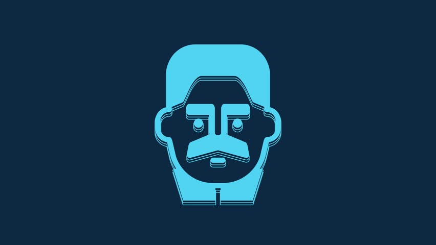 Blue Portrait of Joseph Stalin icon isolated on blue background. 4K Video motion graphic animation.