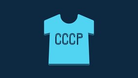 Blue USSR t-shirt icon isolated on blue background. 4K Video motion graphic animation.