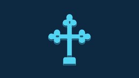 Blue Christian cross icon isolated on blue background. Church cross. 4K Video motion graphic animation.