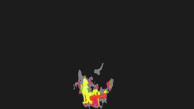 Multicoloured pixelated eight-bit smoke on a black background.