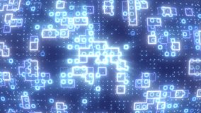 Abstract looping blue energy squares glowing digital particles futuristic hi-tech background, 4k video, 60 fps