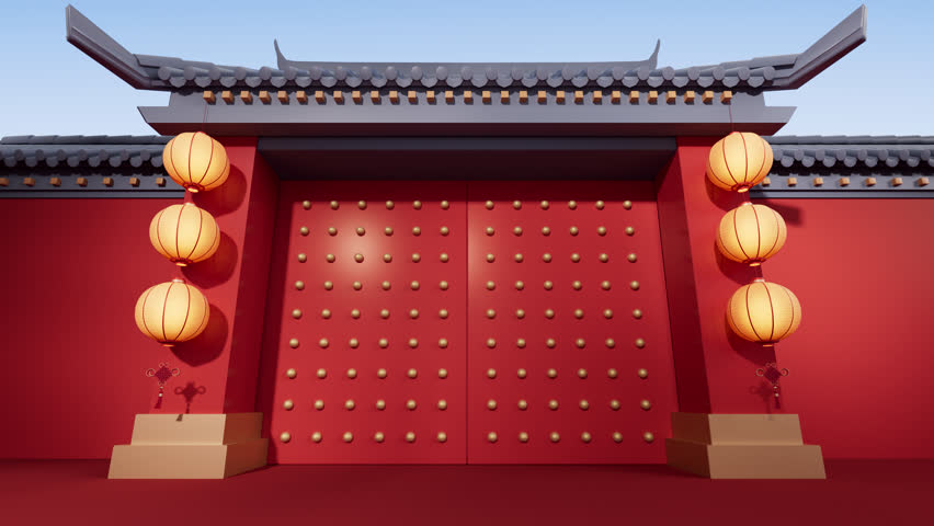 Chinese ancient door to the alpha channel, 3d rendering. Digital drawing.