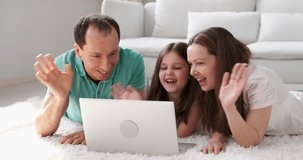 Family Video Chat Talking On Tablet Screen Online