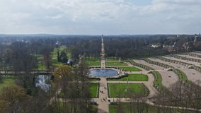 Drone shot of Sanssouci Park surrounding Sanssouci Palace in Potsdam, Germany