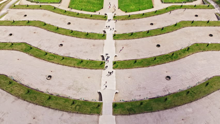 Drone shot of Sanssouci Park surrounding Sanssouci Palace in Potsdam, Germany