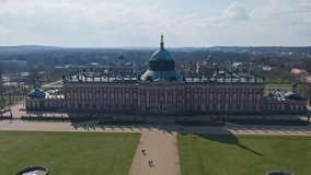 Drone shot of New Palace ( Neues Palais ). it is a palace situated on the western side of the Sanssouci park in Potsdam, Germany.