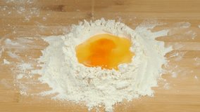 Falling eggs into the flour. Hands cracking a raw egg over the flour. The process of breaking eggs. Baker making the dough. - Powered by Shutterstock - Get 15% off with code: PIKWIZARD15