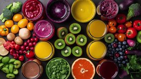 Healthy Food Concept Various Mixed Fruits Vegetables And Juices Formed In Rainbow - Powered by Shutterstock - Get 15% off with code: PIKWIZARD15