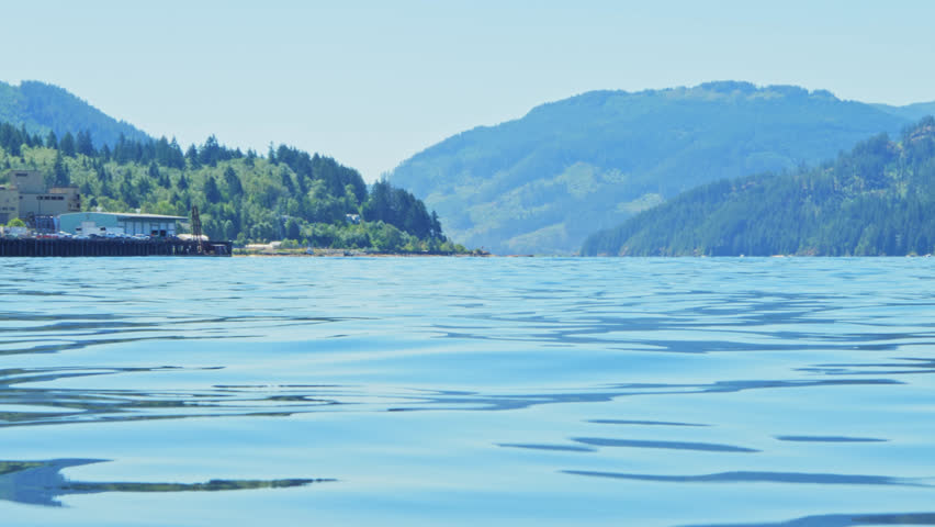 Panoramic Lakeside Landscape With Sea Water Ripples and Mountain in Horizon, Port Alberni British Columbia Canada