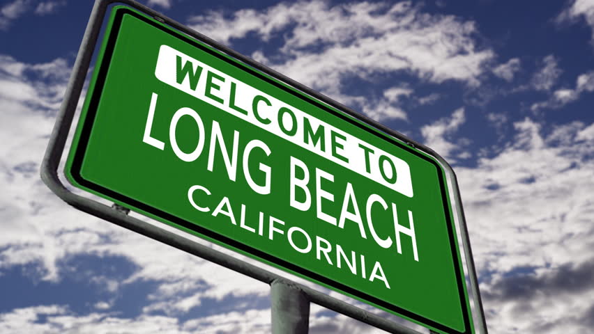 Welcome to Long Beach, California, US City Road Sign Close Up Realistic 3D Animation