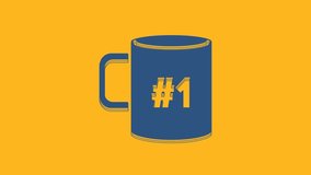 Blue Coffee cup flat icon isolated on orange background. Tea cup. Hot drink coffee. 4K Video motion graphic animation.
