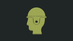 Green Worker safety helmet icon isolated on black background. 4K Video motion graphic animation.