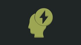 Green Human head and electric symbol icon isolated on black background. 4K Video motion graphic animation.