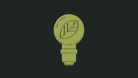 Green Light bulb with leaf icon isolated on black background. Eco energy concept. Alternative energy concept. 4K Video motion graphic animation.
