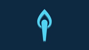 Blue Torch flame icon isolated on blue background. Symbol fire hot, flame power, flaming and heat. 4K Video motion graphic animation.