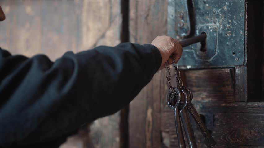 Man's hand using an antique key and open a wood mosque door , antique vintage key. | Shutterstock HD Video #1102819039