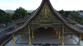 Top view aerial video from a flying drone. Amazing Phu Prao Temple, Ubon Ratchathani Province, Thailand, ASIA.