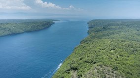 The islands of Lembongan, Cheningan and Penida near the island of Bali. Drone video.