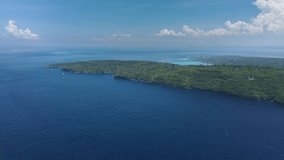 The islands of Lembongan, Cheningan and Penida near the island of Bali. Drone video.
