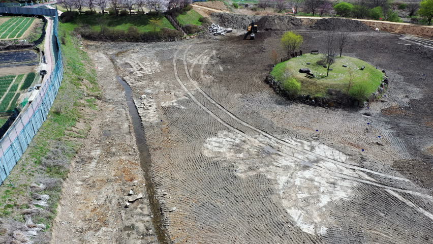 Aerial view of construction of new rural park. 