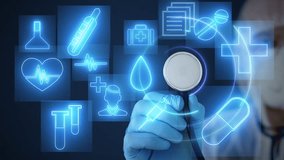 Medical technology hologram background. Doctor in clinic use futuristic data information screen.  - Powered by Shutterstock - Get 15% off with code: PIKWIZARD15