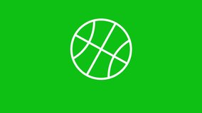 Basketball white line animation. Bouncing and rotating ball. Sports equipment. Team game. Loop HD video with chroma key, alpha channel on transparent background, black solid background