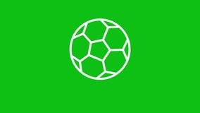 Animated soccer ball white line icon. Bouncing and rotating ball. Sports equipment. Football match. Loop HD video with chroma key, alpha channel on transparent background, black solid background
