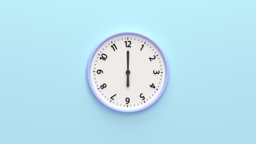 Clock face wall with time backward isolated on blue color background. 
Closeup White wall clock isolated on blue background. Copy space, central composition. Clock Face hanging on the wall. 3d render Royalty-Free Stock Footage #1102833651