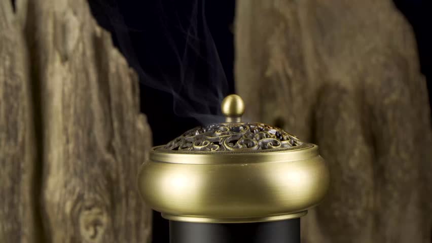 Agar wood smoke. Brass burners Royalty-Free Stock Footage #1102837731