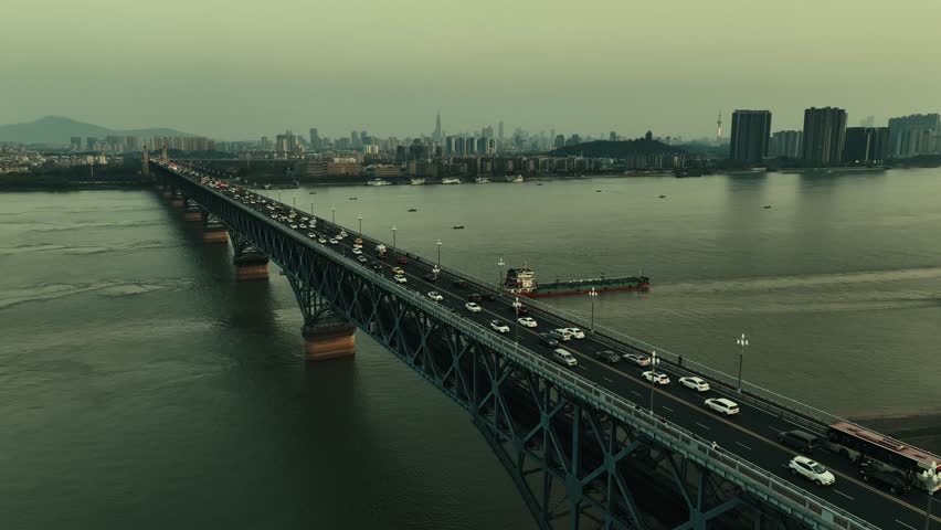 Aerial view of famous Yangtze River Bridge of Nanjing city in Jiangsu, China