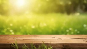 Disorienting spring common establishment with green unused delightful energized grass and cleanse wooden table in nature morning open see at. Creative resource, Video Animation