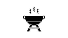 Black Barbecue grill icon isolated on white background. BBQ grill party. 4K Video motion graphic animation.