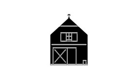 Black Farm House concept icon isolated on white background. Rustic farm landscape. 4K Video motion graphic animation.
