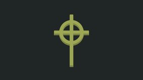 Green Christian cross icon isolated on black background. Church cross. 4K Video motion graphic animation.