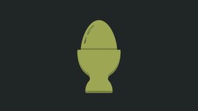 Green Easter egg on a stand icon isolated on black background. Happy Easter. 4K Video motion graphic animation.